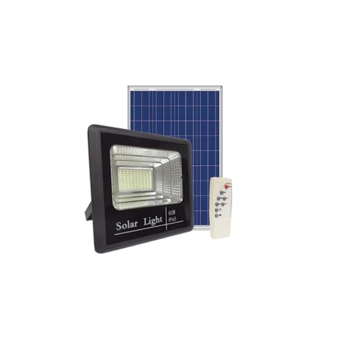 KIT FOCO REFLECTOR LED CON CONTROL Y PANEL SOLAR 60W LUZ FRIA MULTICHIP-LOGIC